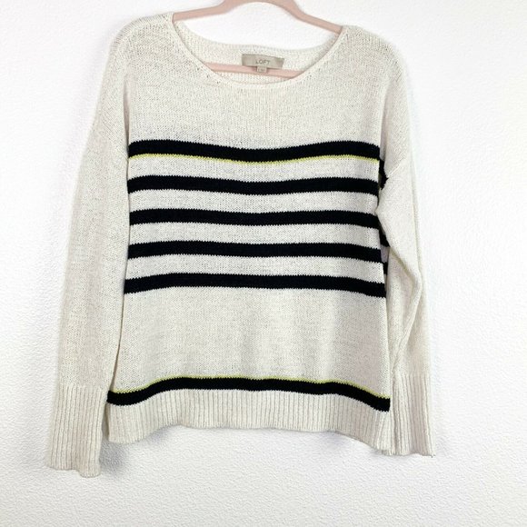 LOFT Tops - Loft Womens Large White Striped Knitt Pullover Top